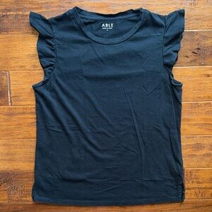 Able Women's Short Sleeve Toni Ruffle Black Tank Top, size small